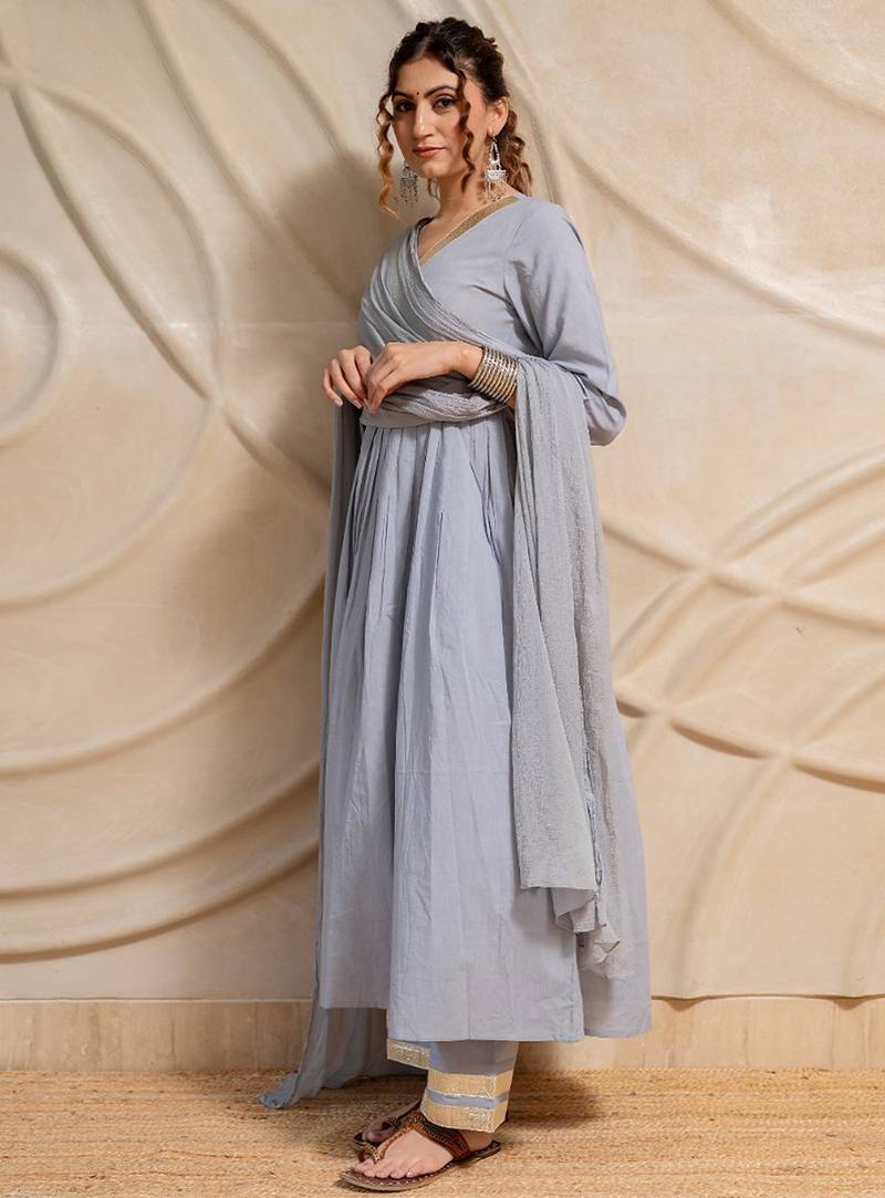 Grey anarkali with pant and dupatta