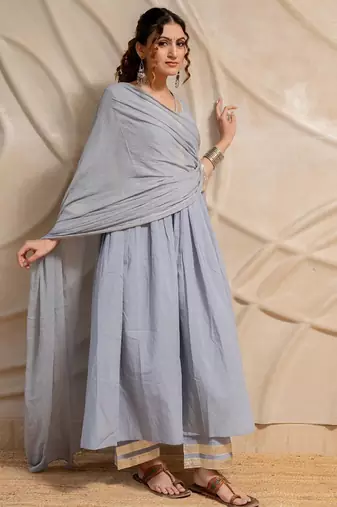 Grey anarkali with pant and dupatta