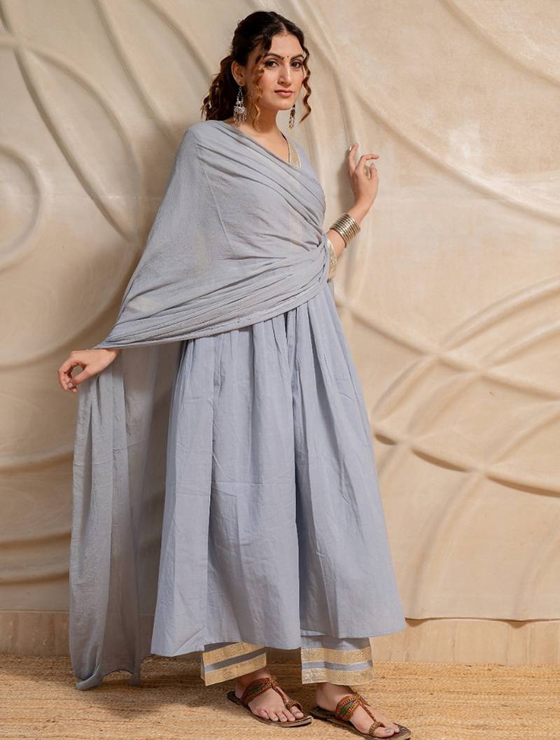 Grey anarkali with pant and dupatta