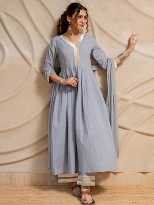 Grey anarkali with pant and dupatta 4