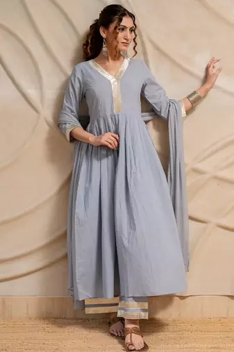 Grey anarkali with pant and dupatta