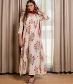Off white block printed anarkali with pant and dupatta (set of 3)