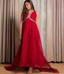 Red anarkali with pant and dupatta (set of 3)