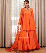Orange narangi got to-lace work sharara with kurta and dupatta (set of 3)