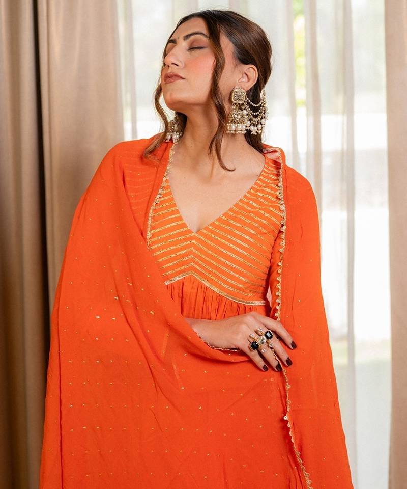 Orange narangi got to-lace work sharara with kurta and dupatta (set of 3)