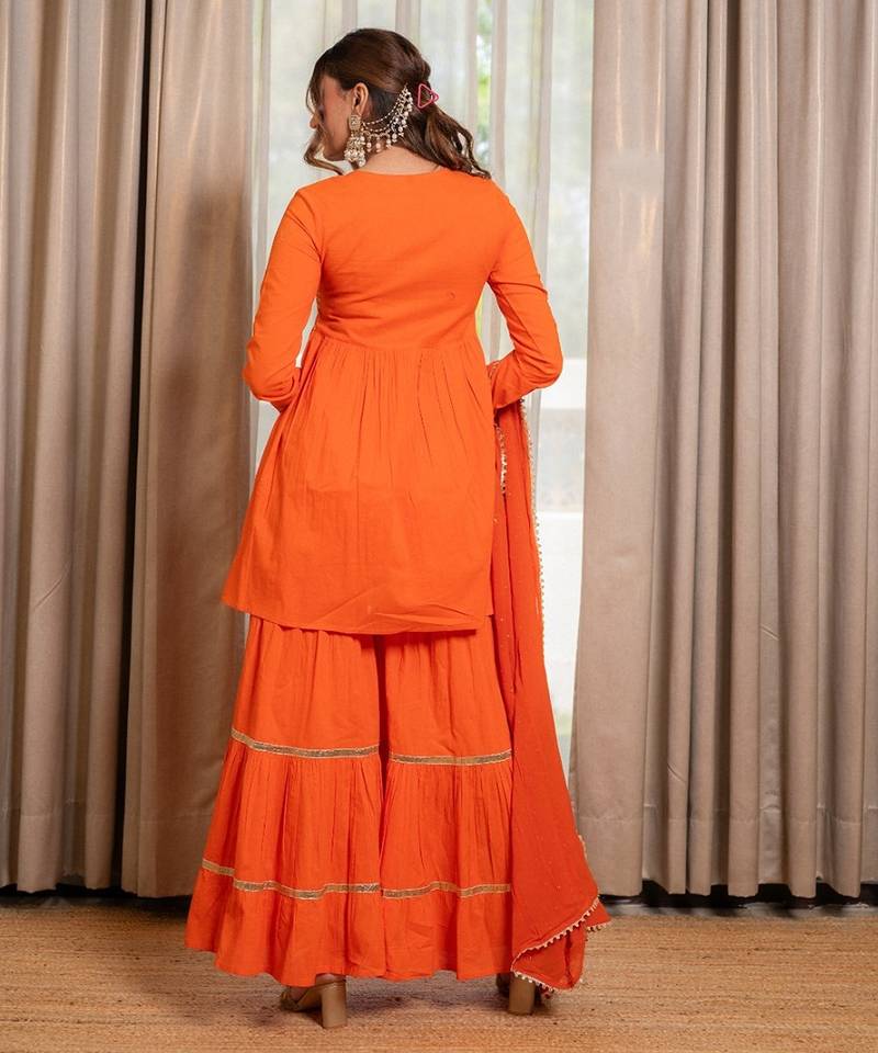 Orange narangi got to-lace work sharara with kurta and dupatta (set of 3)