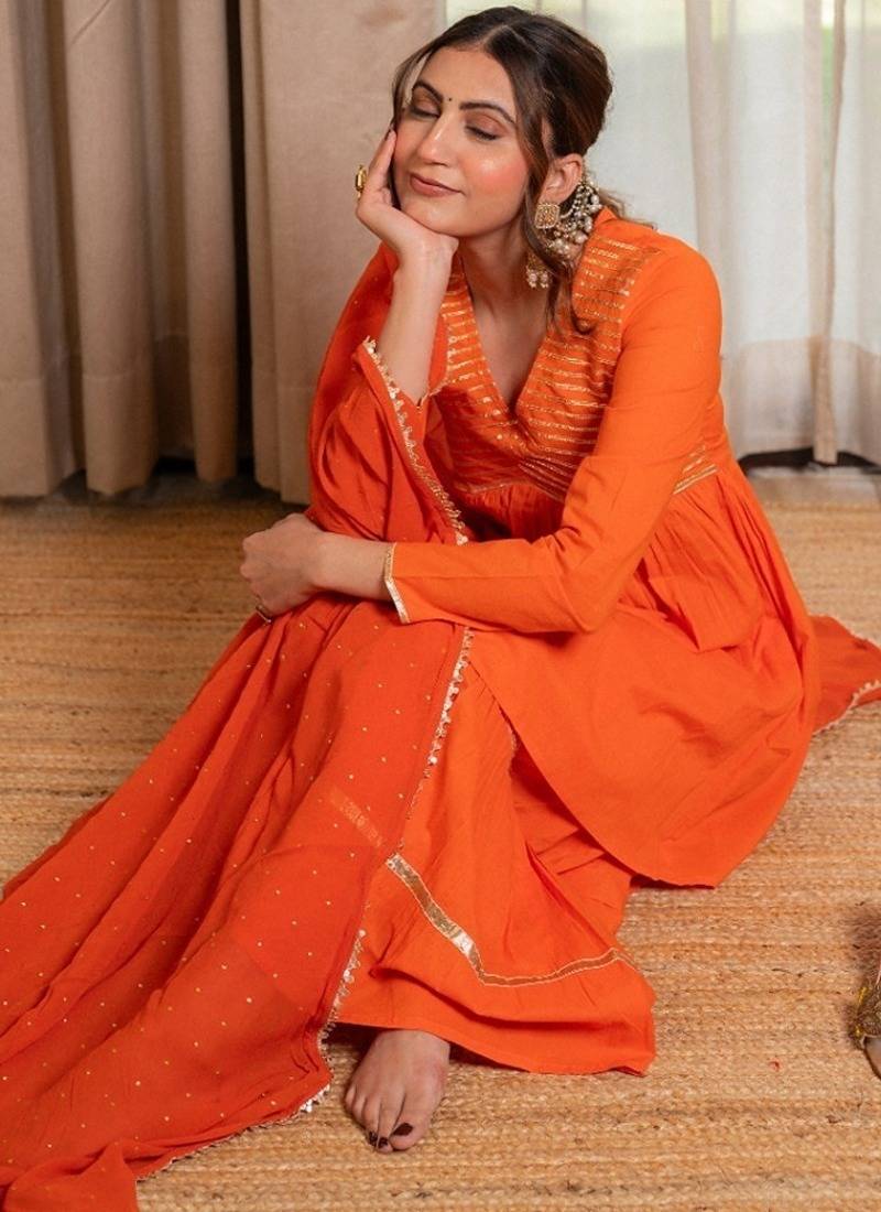 Orange narangi got to-lace work sharara with kurta and dupatta (set of 3)