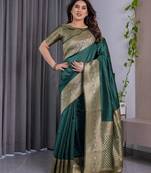 green soft art silk banarasi jacuard work designer party wear saree with unstitched blouse piece