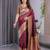 maroon soft art silk banarasi jacuard work designer party wear saree with unstitched blouse piece