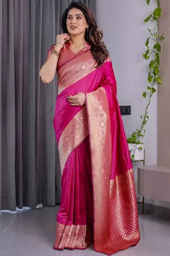 pink soft art silk banarasi jacuard work designer party wear saree with unstitched blouse piece