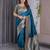 turquoise soft art silk banarasi jacuard work designer party wear saree with unstitched blouse piece