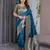 turquoise soft art silk banarasi jacuard work designer party wear saree with unstitched blouse piece
