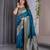 turquoise soft art silk banarasi jacuard work designer party wear saree with unstitched blouse piece