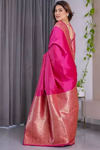 pink silk blend banarasi saree with unstitched blouse piece
