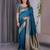 turquoise soft art silk banarasi jacuard work designer party wear saree with unstitched blouse piece