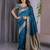 turquoise soft art silk banarasi jacuard work designer party wear saree with unstitched blouse piece