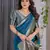 turquoise soft art silk banarasi jacuard work designer party wear saree with unstitched blouse piece