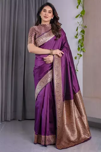 wine soft art silk banarasi jacuard work designer party wear saree with unstitched blouse piece