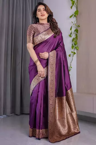wine silk blend banarasi saree with unstitched blouse piece
