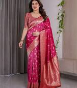 pink soft art silk banarasi jacuard work designer party wear saree with unstitched blouse piece
