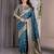 turquoise soft art silk banarasi jacuard work designer party wear saree with unstitched blouse piece