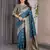 turquoise soft art silk banarasi jacuard work designer party wear saree with unstitched blouse piece
