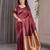 maroon soft art silk banarasi jacuard work designer party wear saree with unstitched blouse piece