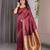 maroon soft art silk banarasi jacuard work designer party wear saree with unstitched blouse piece