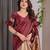 maroon soft art silk banarasi jacuard work designer party wear saree with unstitched blouse piece