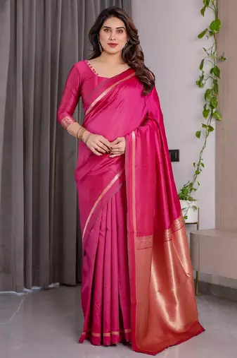 pink soft art silk banarasi jacuard work designer party wear saree with unstitched blouse piece