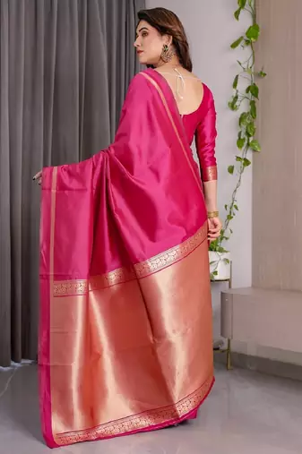 pink silk blend banarasi saree with unstitched blouse piece