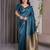 turquoise soft art silk banarasi jacuard work designer party wear saree with unstitched blouse piece