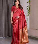 red soft art silk banarasi jacuard work designer party wear saree with unstitched blouse piece