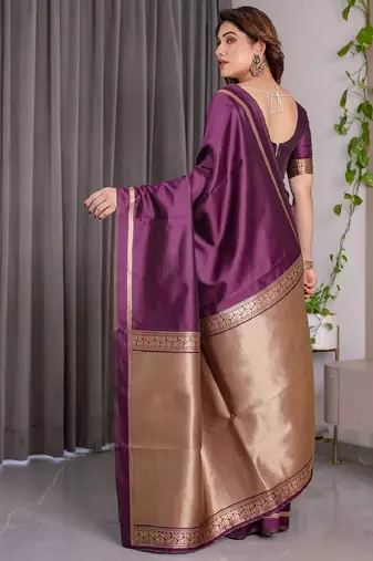 wine silk blend banarasi saree with unstitched blouse piece