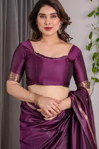 wine silk blend banarasi saree with unstitched blouse piece