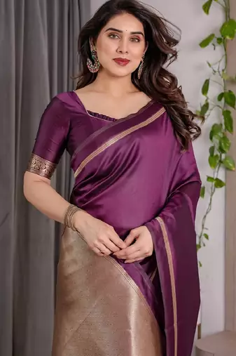 wine silk blend banarasi saree with unstitched blouse piece