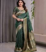green soft art silk banarasi jacuard work designer party wear saree with unstitched blouse piece