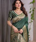 green silk blend banarasi saree with unstitched blouse piece