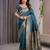turquoise soft art silk banarasi jacuard work designer party wear saree with unstitched blouse piece