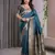 turquoise soft art silk banarasi jacuard work designer party wear saree with unstitched blouse piece