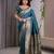 turquoise soft art silk banarasi jacuard work designer party wear saree with unstitched blouse piece