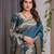 turquoise soft art silk banarasi jacuard work designer party wear saree with unstitched blouse piece