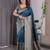 turquoise soft art silk banarasi jacuard work designer party wear saree with unstitched blouse piece