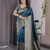turquoise soft art silk banarasi jacuard work designer party wear saree with unstitched blouse piece