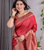 red soft art silk blend banarasi jacuard work designer party wear saree with unstitched blouse piece