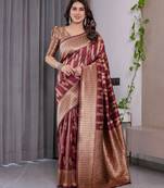 maroon soft art silk banarasi jacuard work designer party wear saree with unstitched blouse piece