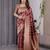 maroon soft art silk banarasi jacuard work designer party wear saree with unstitched blouse piece