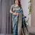 turquoise soft art silk banarasi jacuard work designer party wear saree with unstitched blouse piece