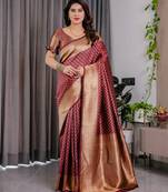 maroon soft art silk banarasi jacuard work designer party wear saree with unstitched blouse piece