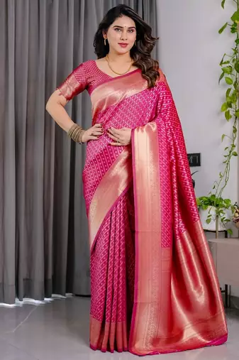 pink soft art silk banarasi jacuard work designer party wear saree with unstitched blouse piece